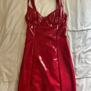 Live Wire Underwired Vinyl Mini Dress in Red